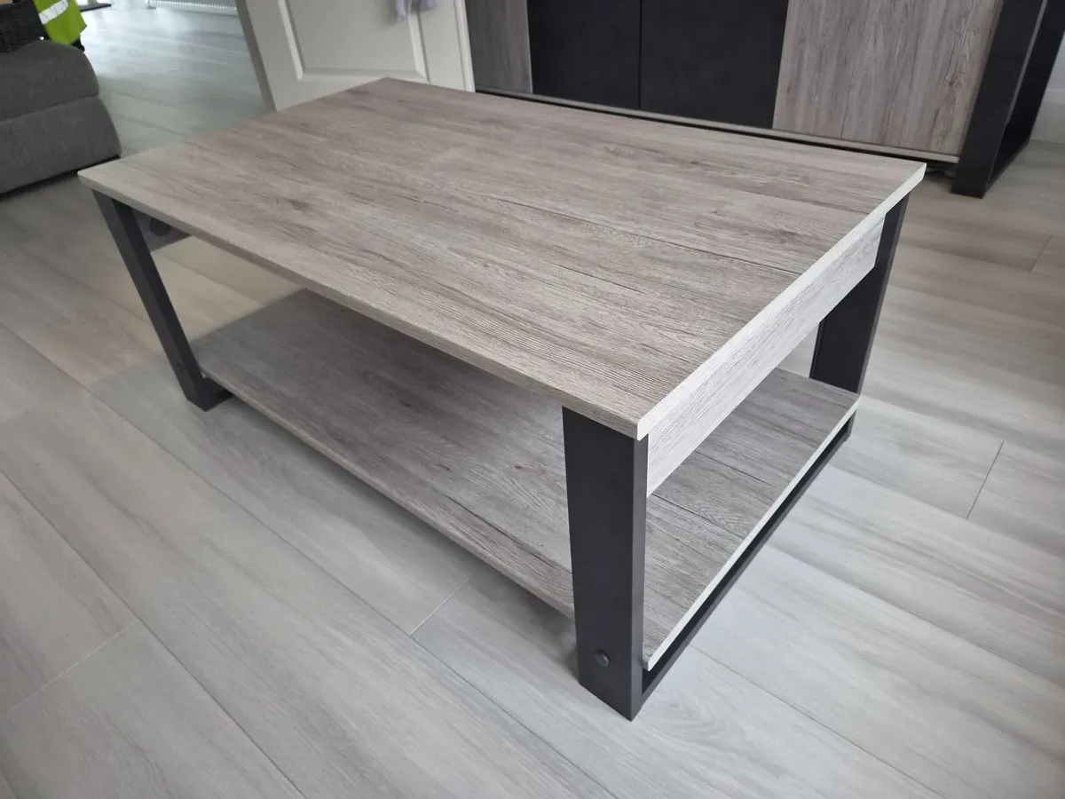 Grey Wood Coffee Table with Lower Shelf - Image 1