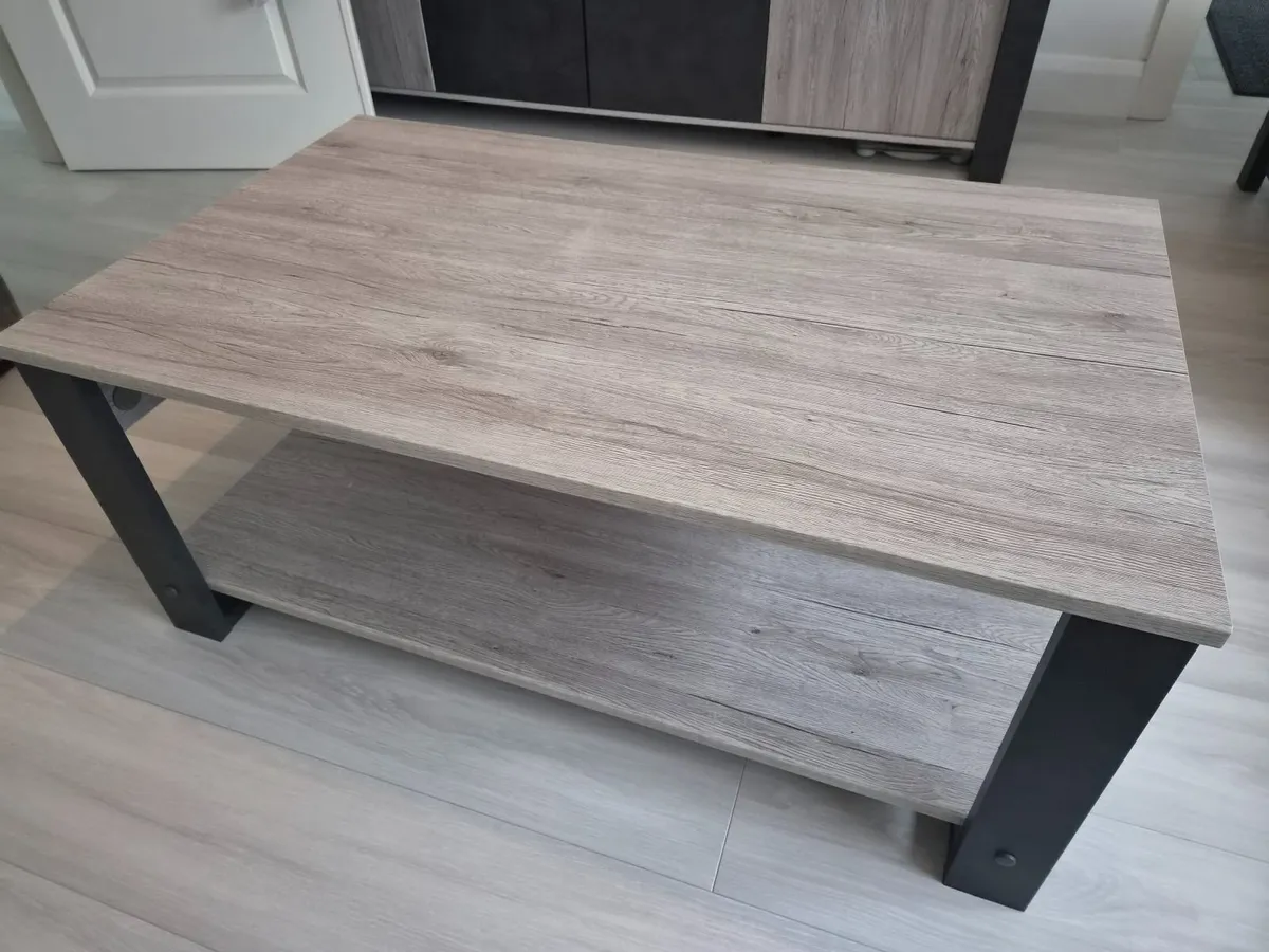 Grey Wood Coffee Table with Lower Shelf - Image 3