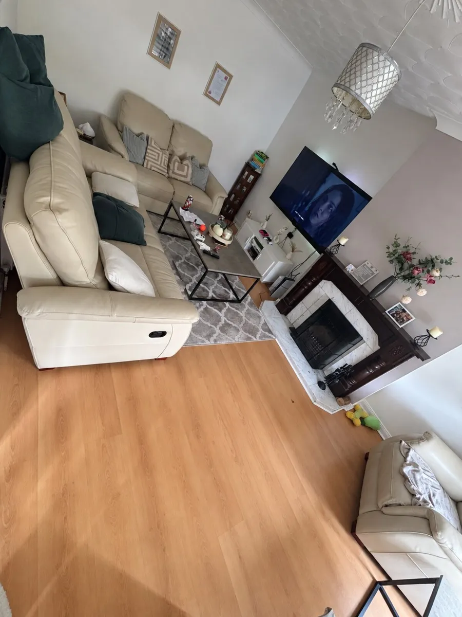 3 piece cream genuine leather reclining sofa suite - Image 2
