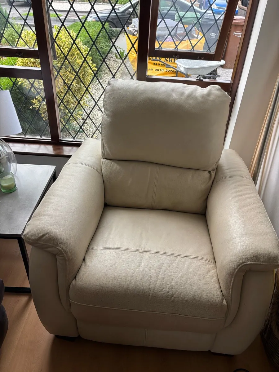 3 piece cream genuine leather reclining sofa suite - Image 3