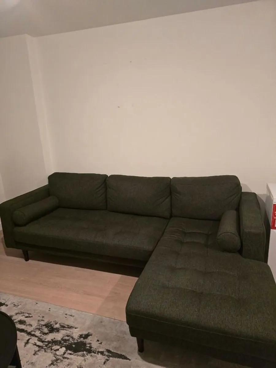 EZ Living Cooper Corner Sofa Moss Green Nearly New - Image 1
