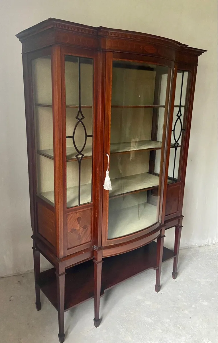 Edwardian Tall inlaid display dresser - Image 1