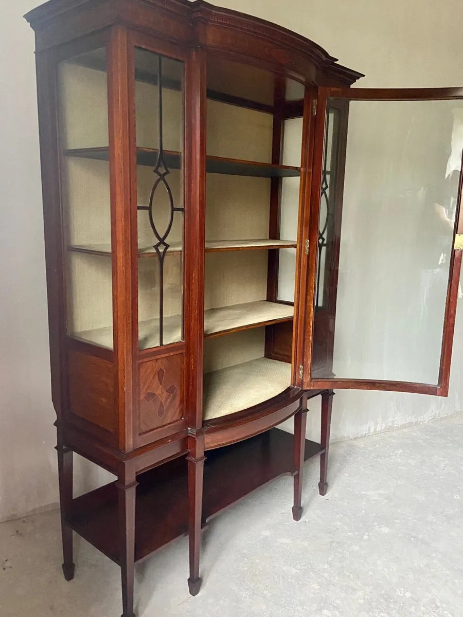 Edwardian Tall inlaid display dresser - Image 2