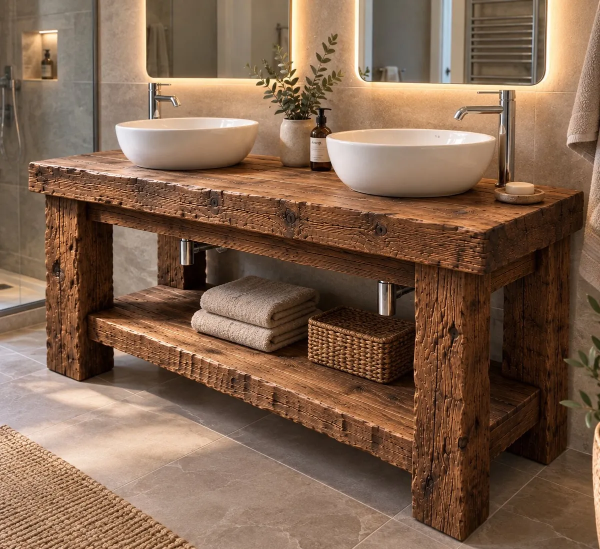 Handmade Rustic Double Bathroom Vanity - 1500mm - Image 2