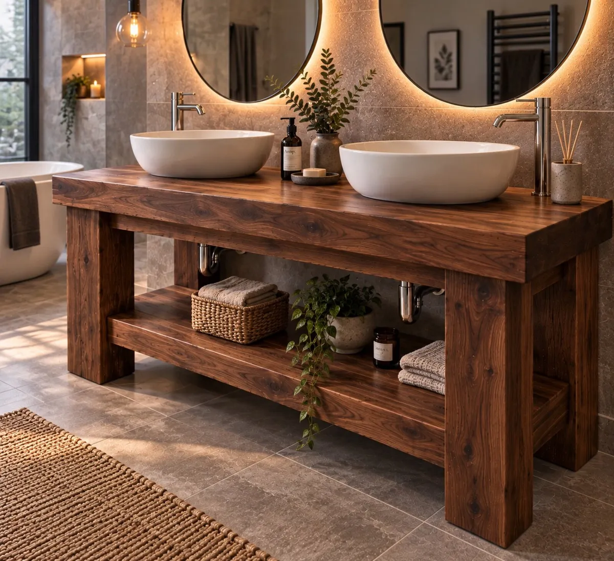 Handmade Rustic Bathroom Double Vanity - 1500mm - Image 3
