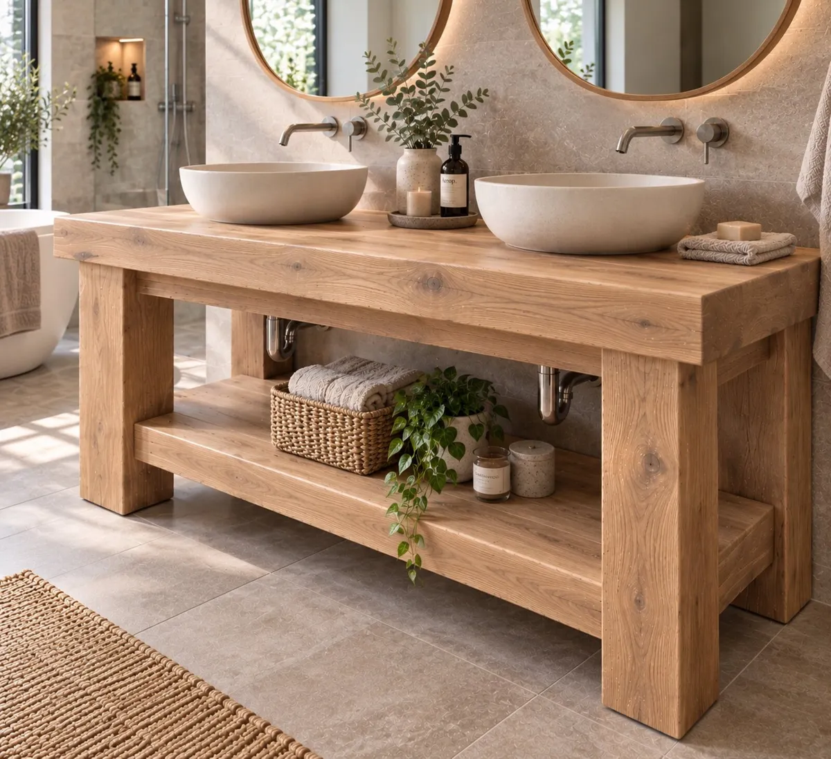 Handmade Rustic Bathroom Double Vanity - 1500mm - Image 4