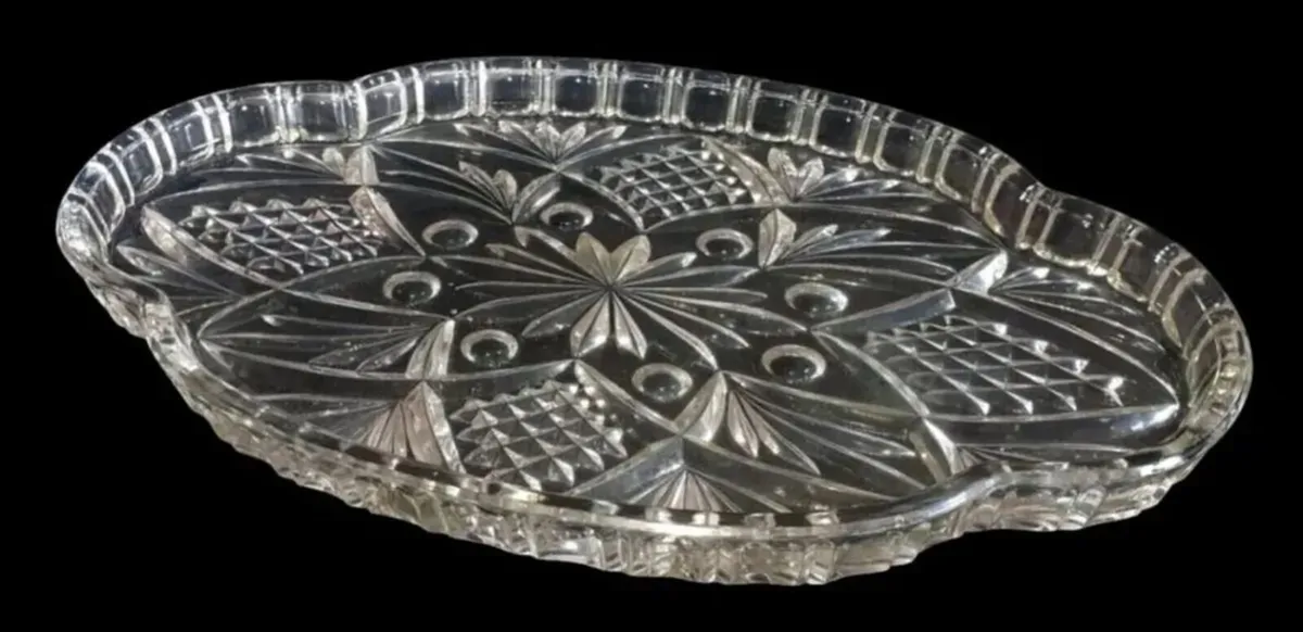 Vintage Cut Glass Serving Platter / Vanity Tray - Image 1