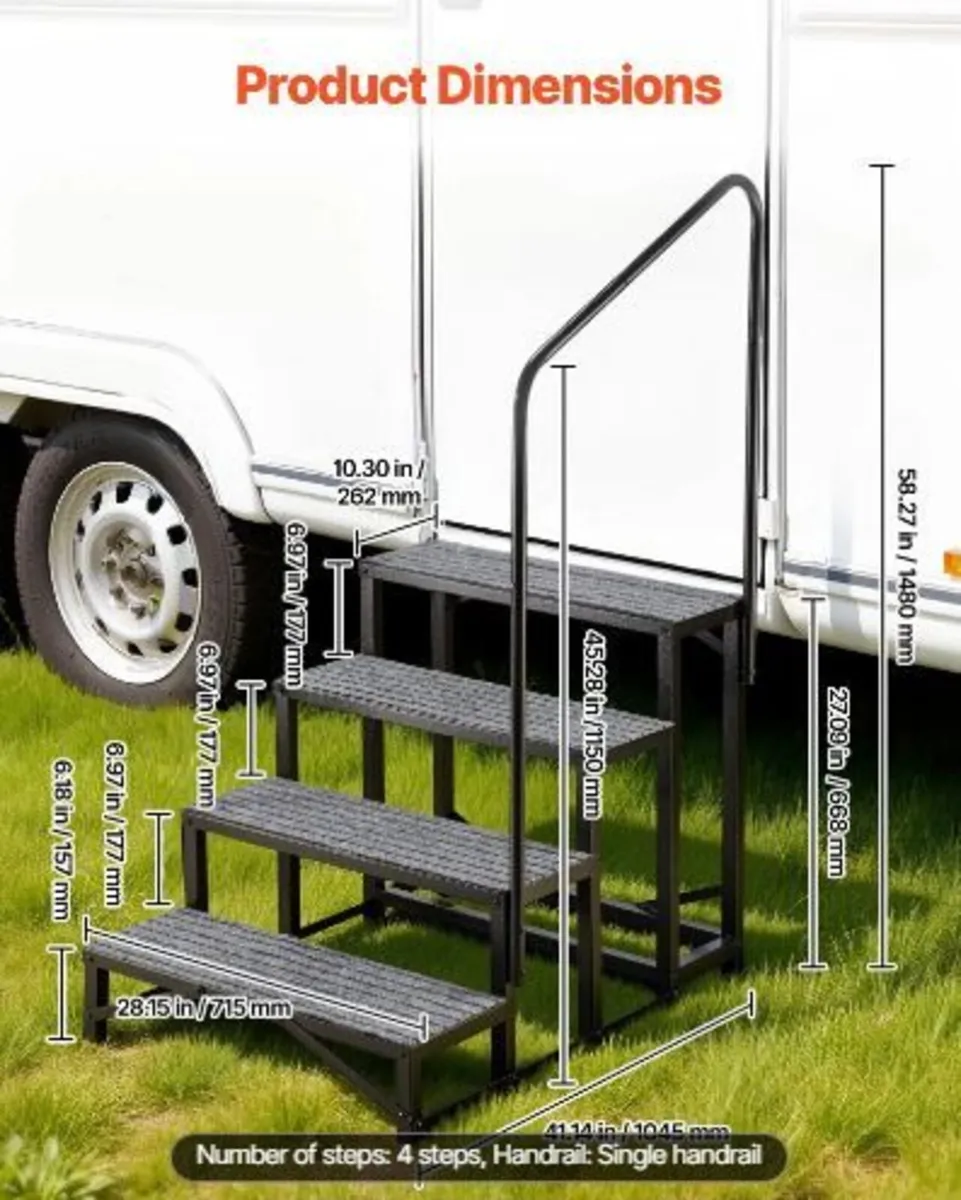 RV Steps with Handrail, 4 Steps, 300 kg Load - Image 4