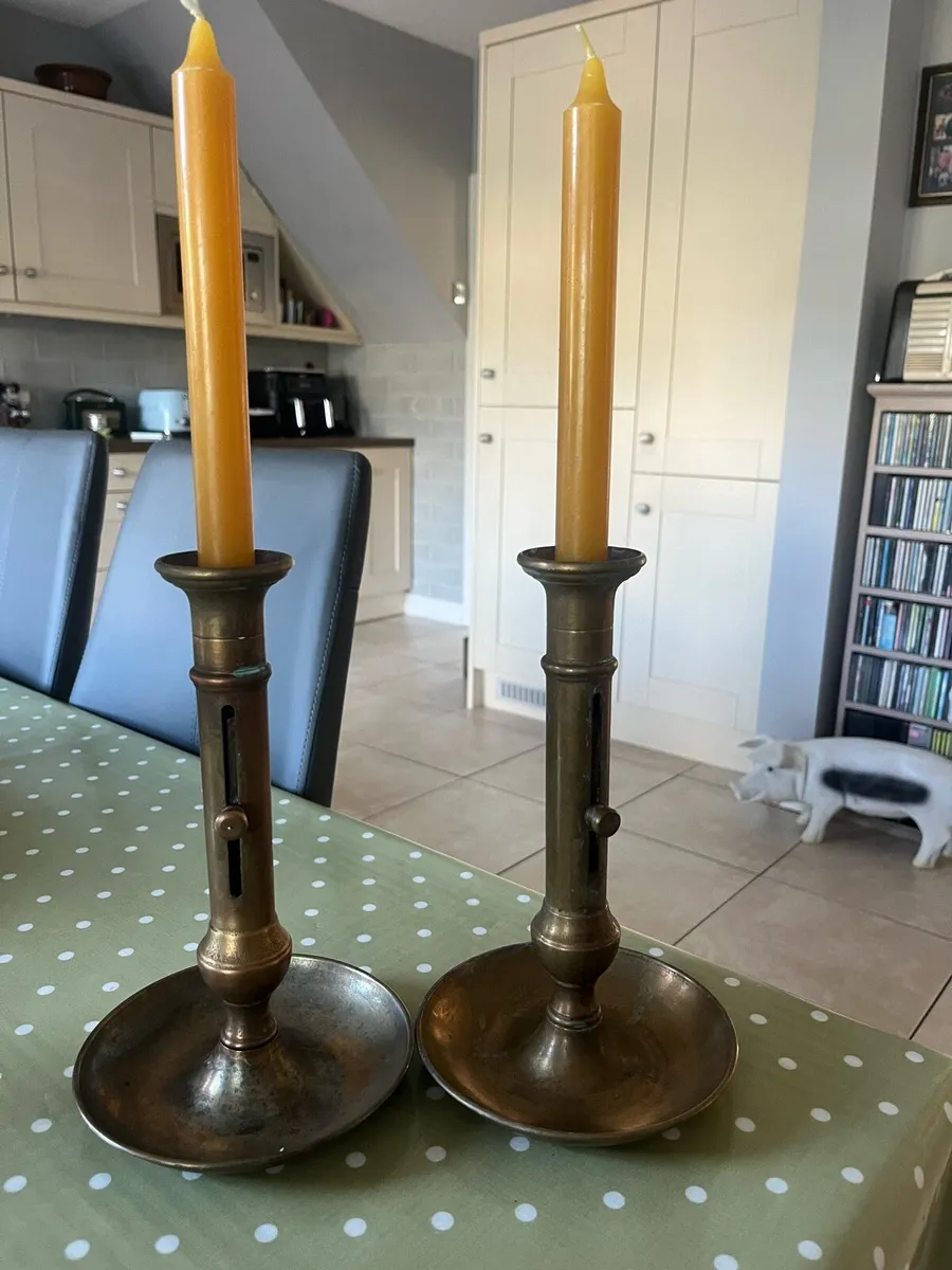 Antique Brass Candlesticks - Image 1