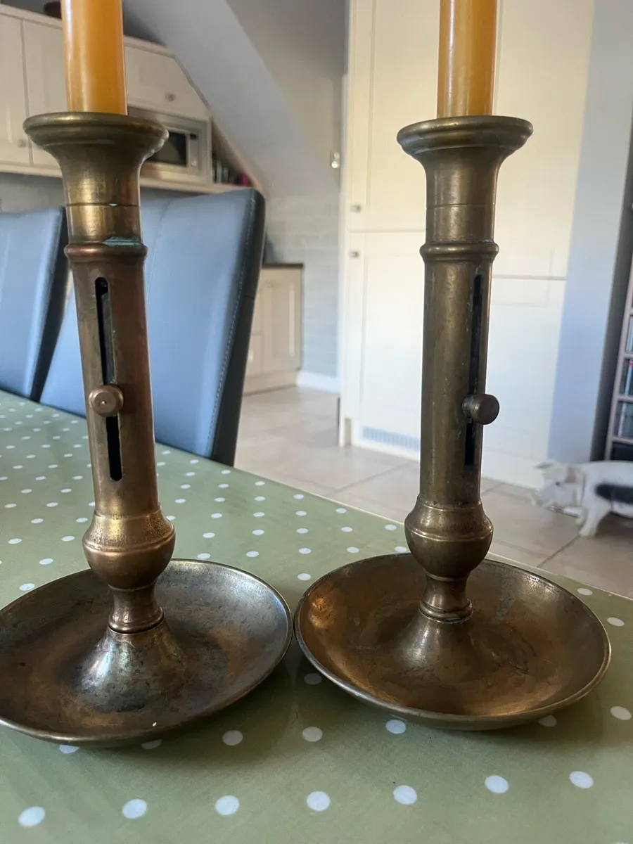 Antique Brass Candlesticks - Image 2
