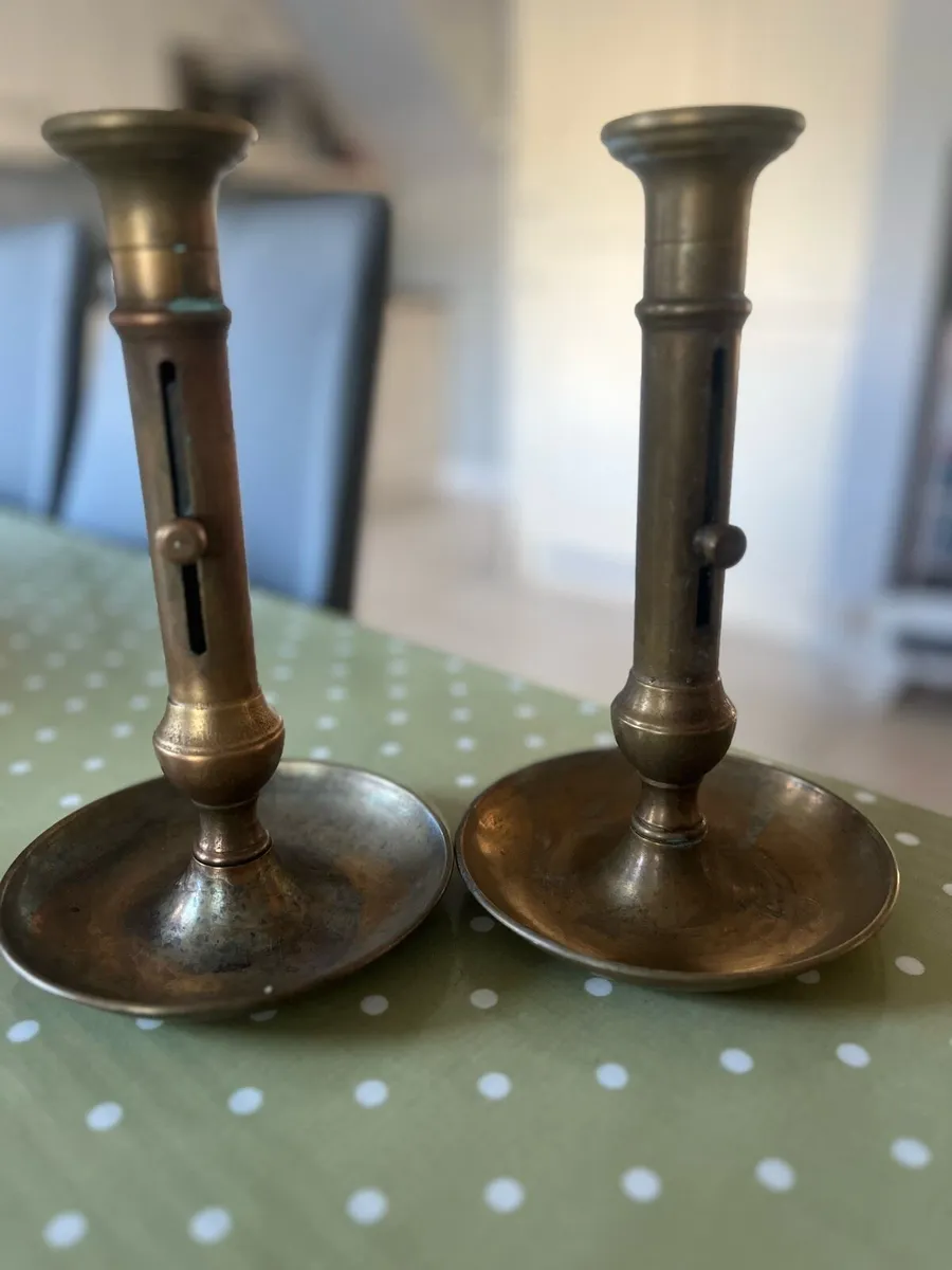 Antique Brass Candlesticks - Image 4