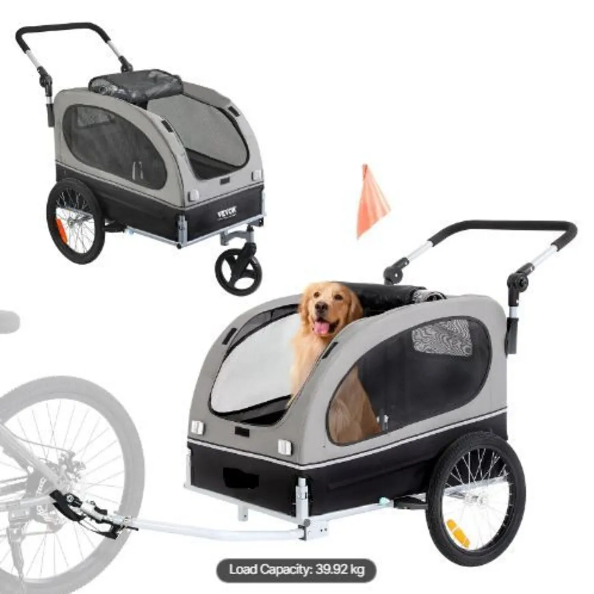 Dog Bike Trailer, Supports up to 88 lbs, 2-in-1 - Image 2