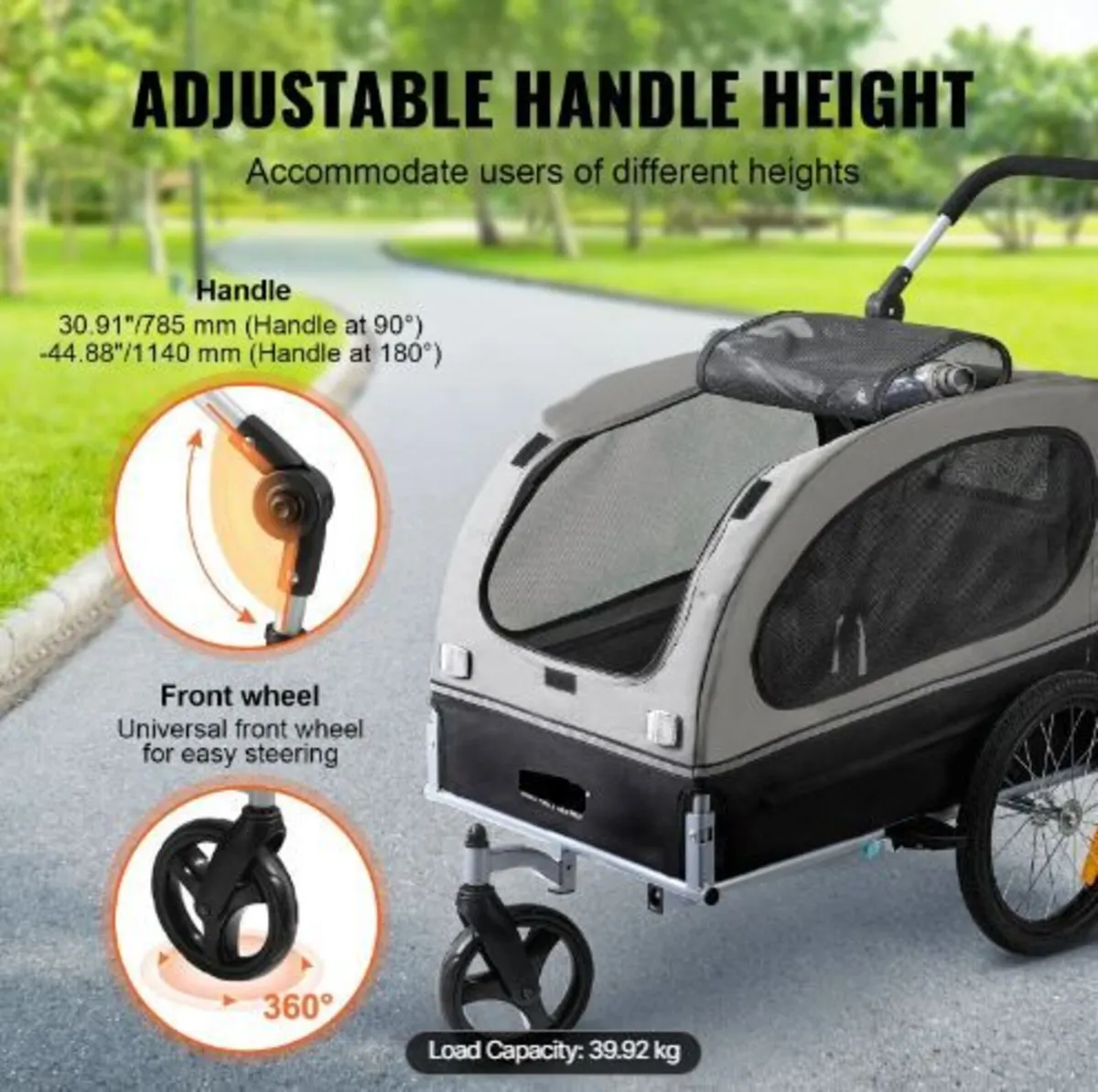 Dog Bike Trailer, Supports up to 88 lbs, 2-in-1 - Image 4