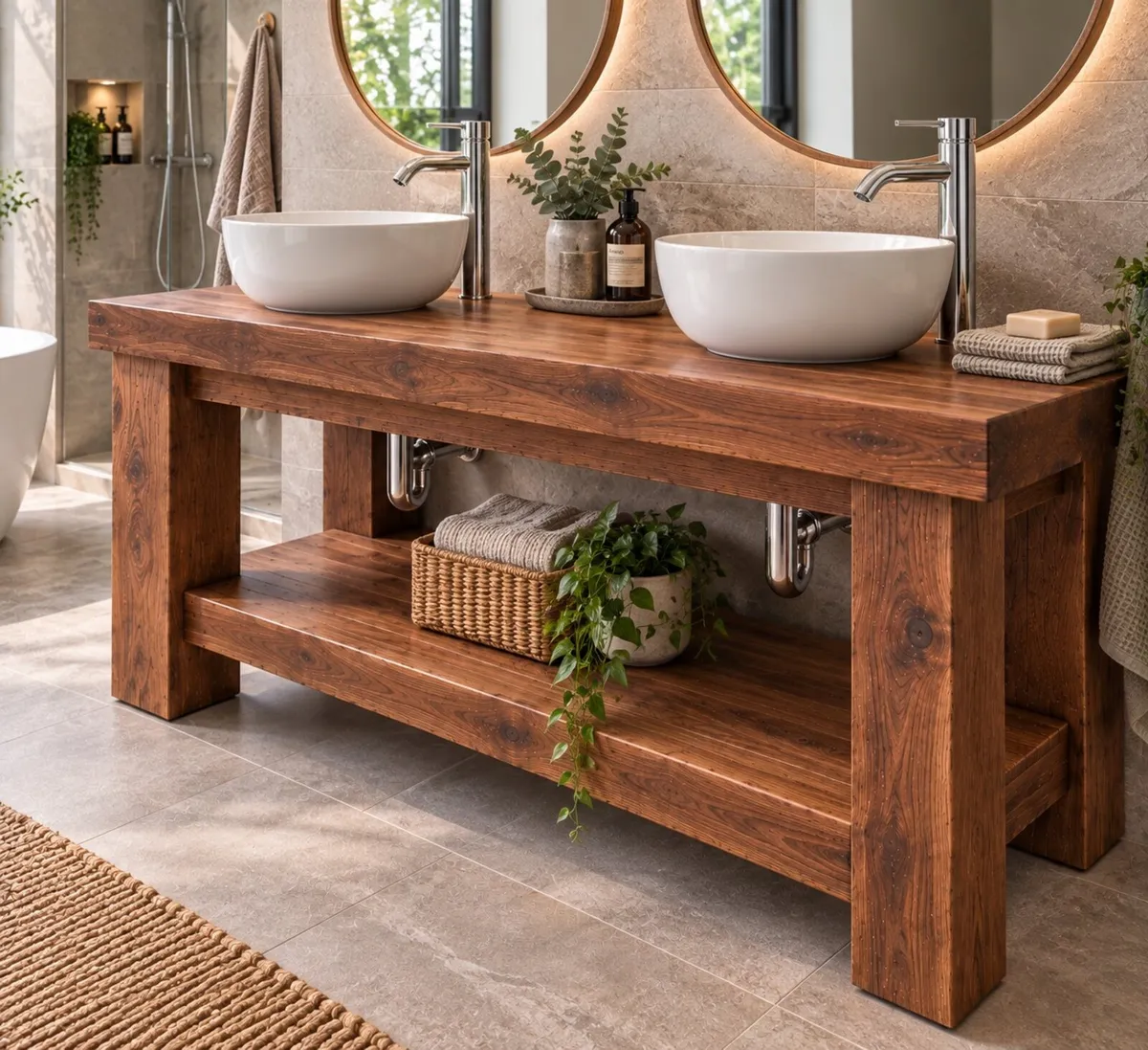 Handmade Rustic Bathroom Double Vanity - 1500mm - Image 2