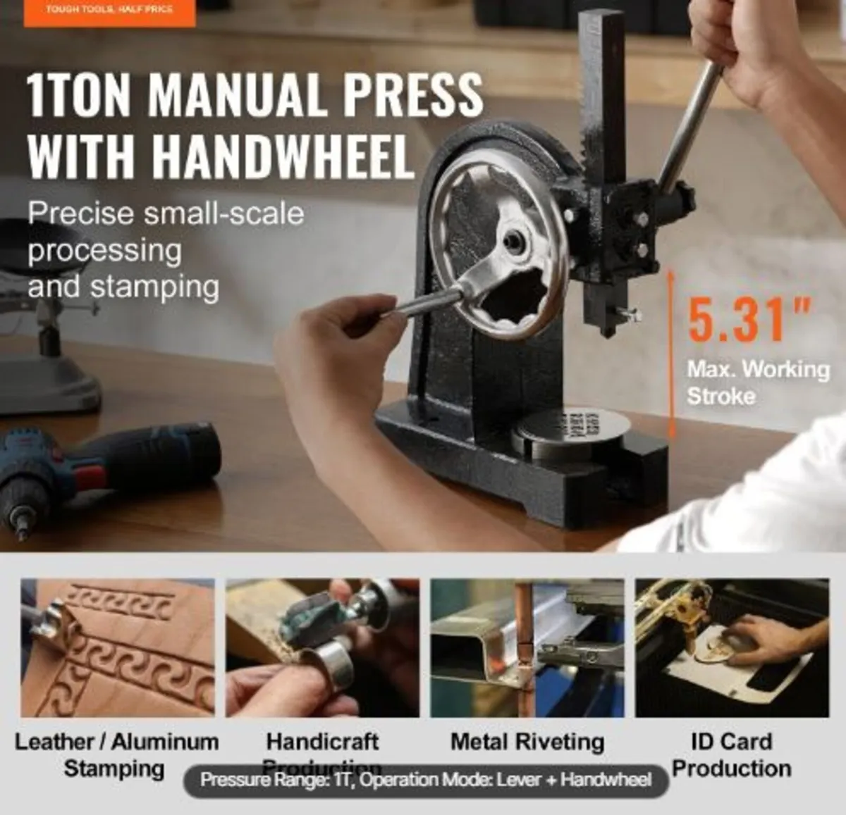 Arbor Press, 1 Ton Manual with Handwheel - Image 2