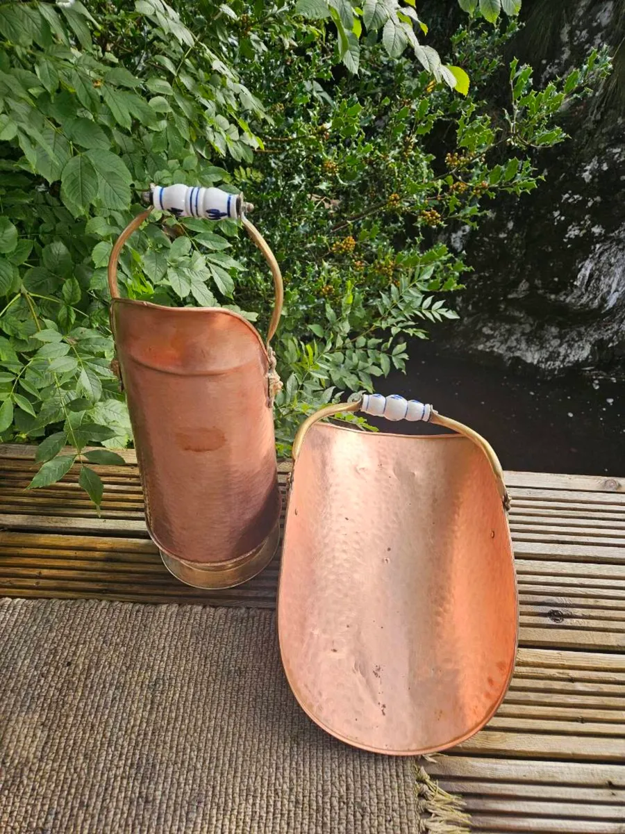 Antique Copper & Brass Coal Scuttle & Log Carrier - Image 2