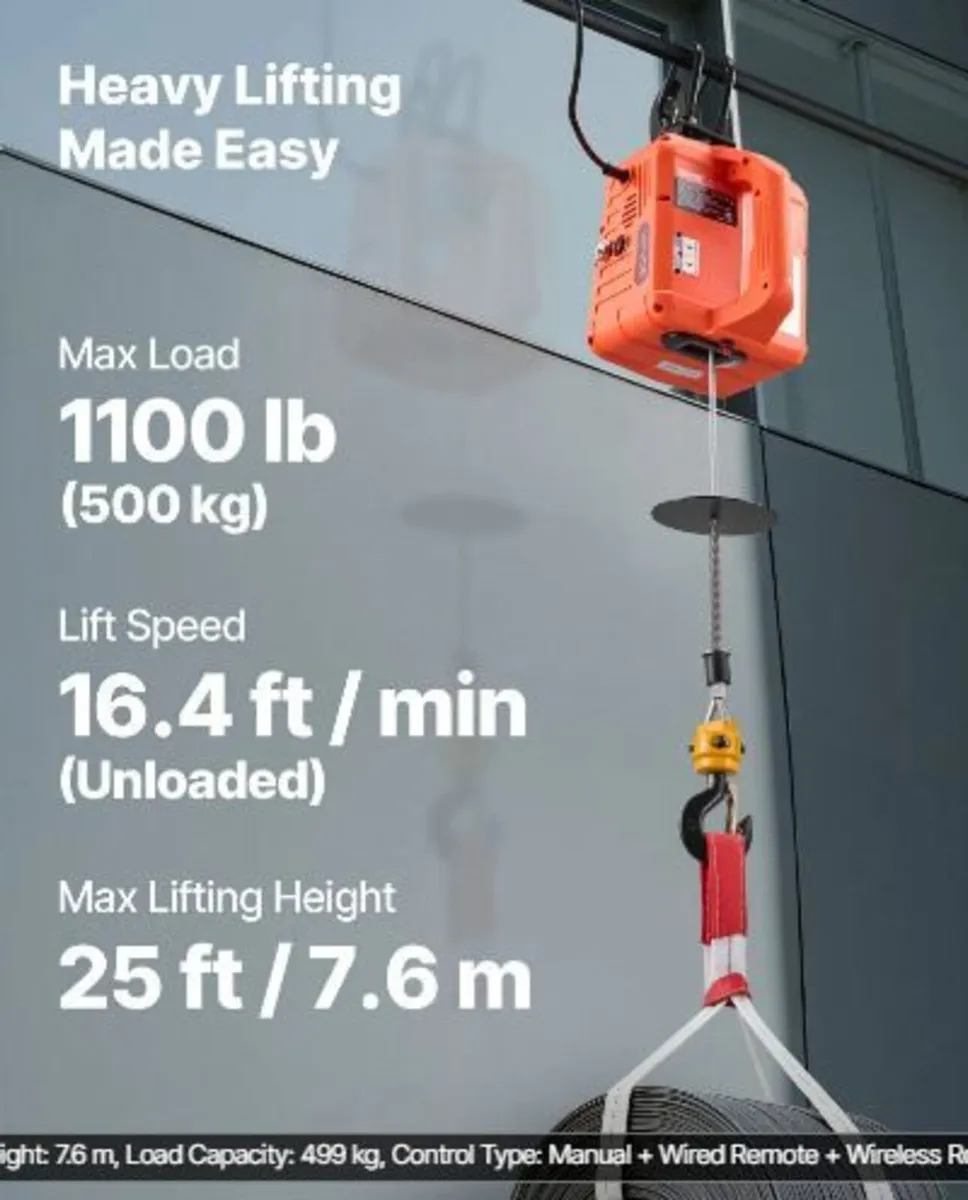 3-in-1 Electric Hoist Winch, 500 kg Capacity - Image 3