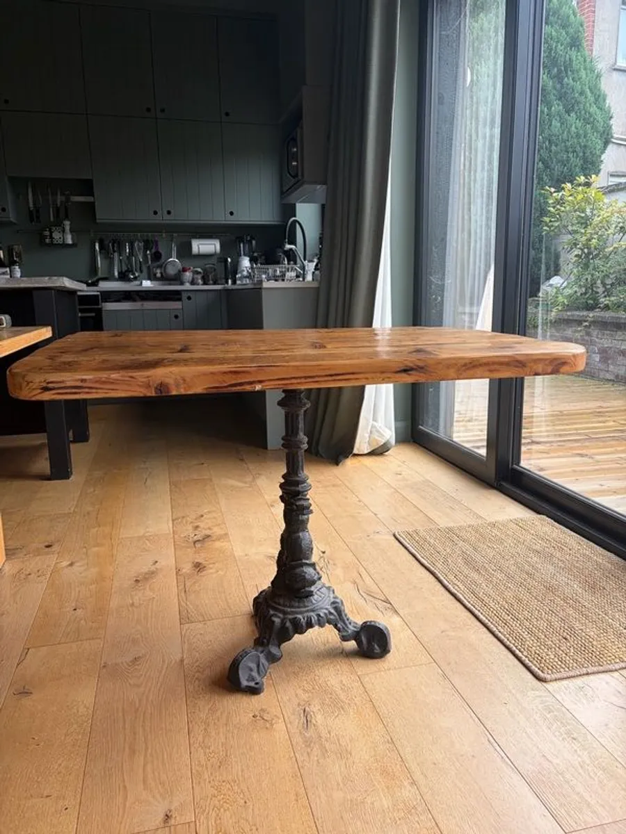 Solid Wood & Cast Iron Table - Reclaimed Sleeper Wood from Shelbourne Hotel, Dublin - Image 1