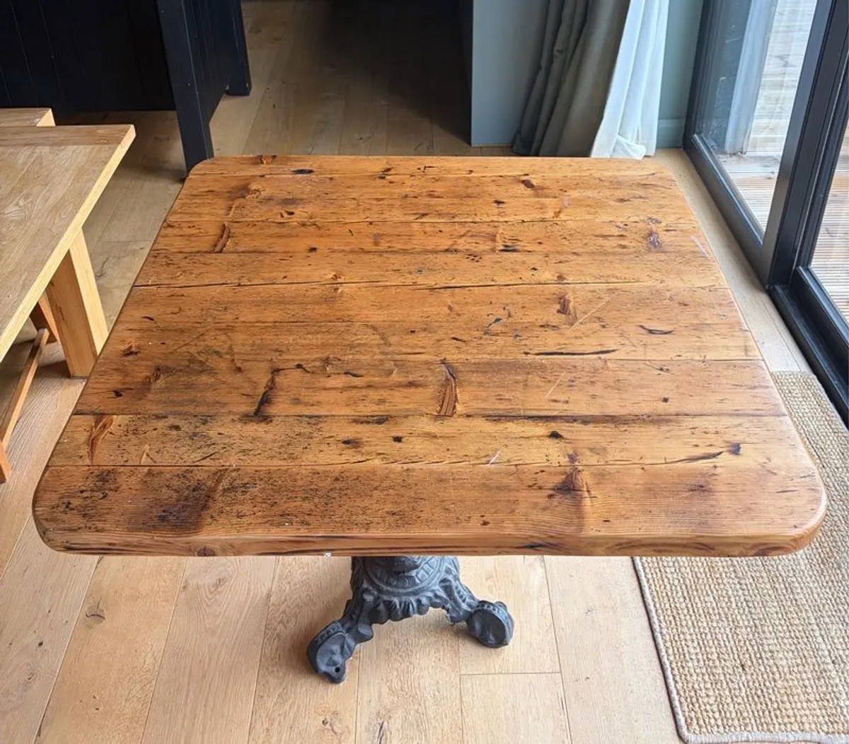 Solid Wood & Cast Iron Table - Reclaimed Sleeper Wood from Shelbourne Hotel, Dublin - Image 2