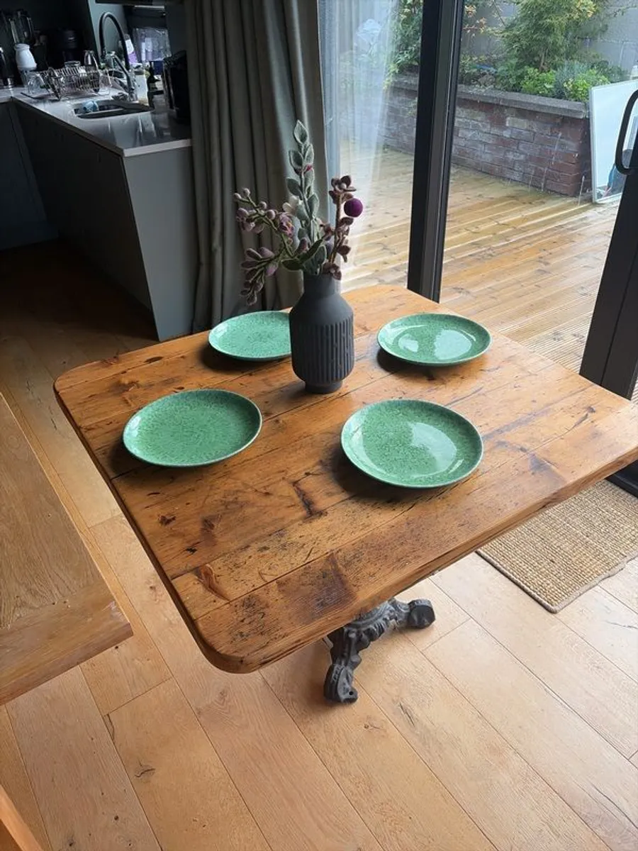Solid Wood & Cast Iron Table - Reclaimed Sleeper Wood from Shelbourne Hotel, Dublin - Image 4