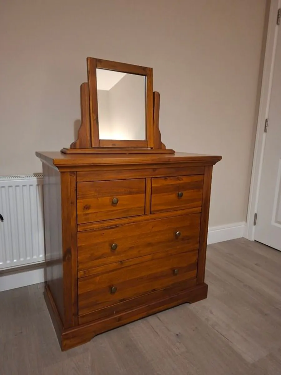 Solid Pine 6-Drawer Chest with Matching Mirror