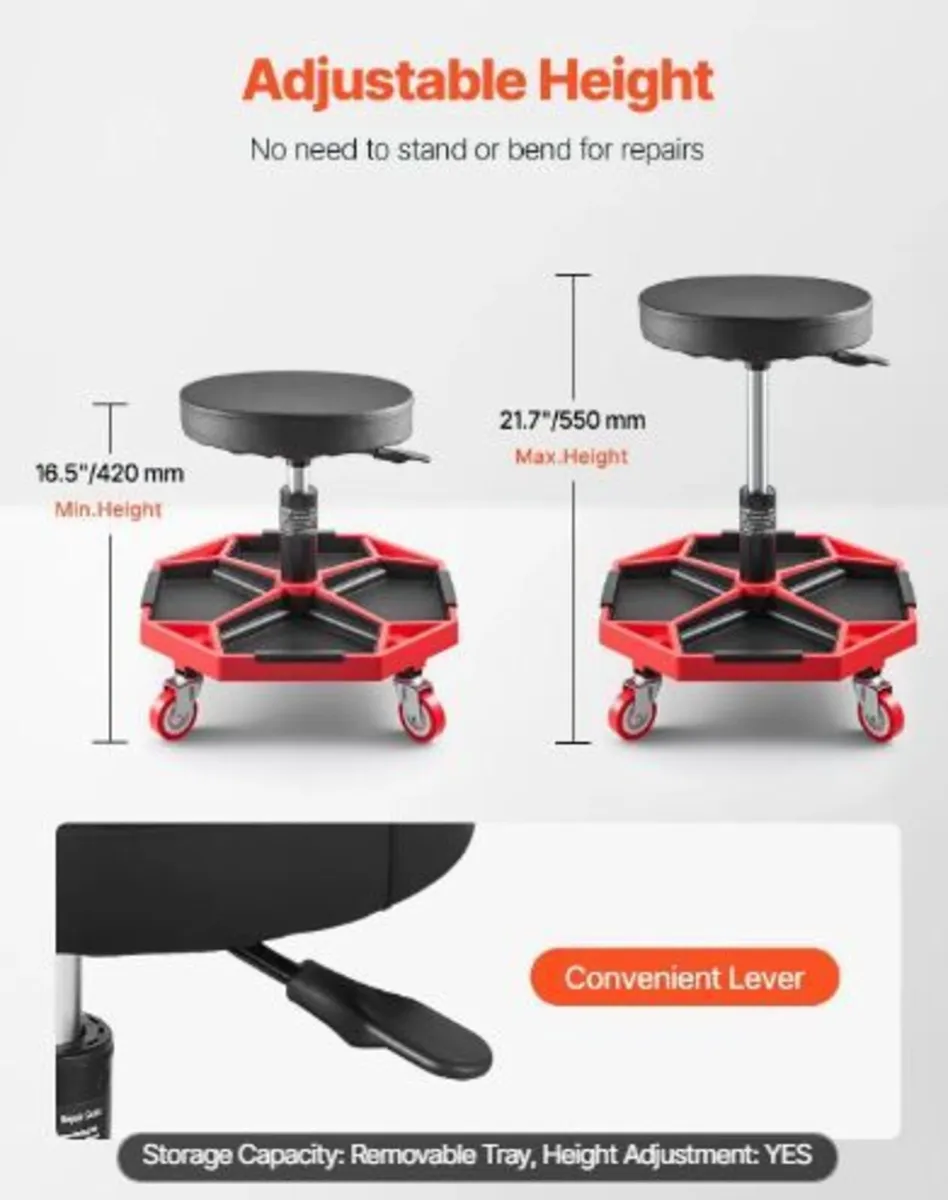 Rolling Mechanic Stool with Wheels - Image 2