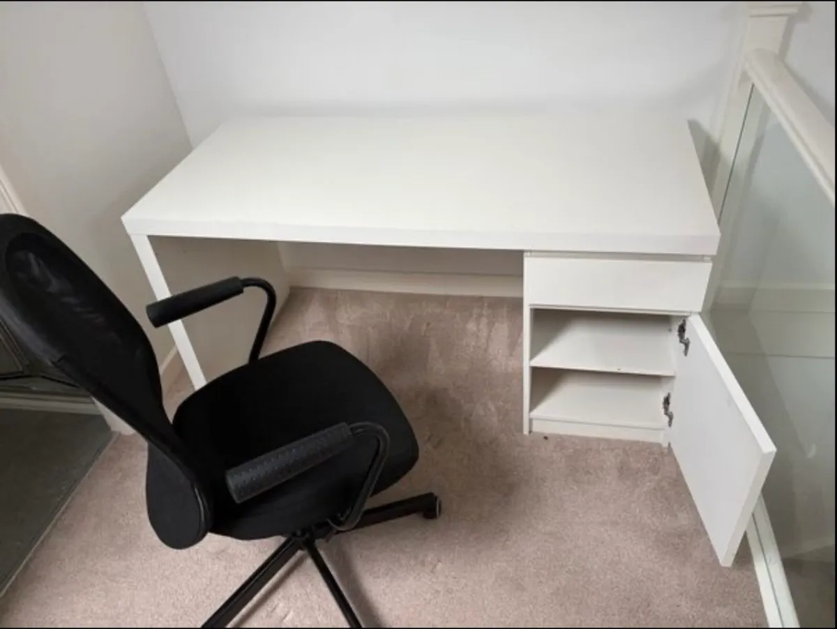 White Desk With Drawers and Storage - Image 2