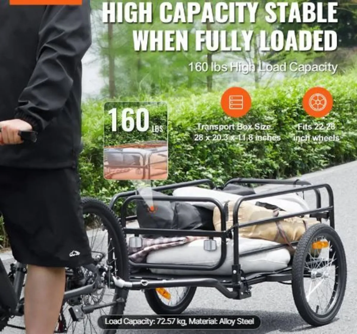 Bike Cargo Trailer, 72.5 kg Load Capacity - Image 1