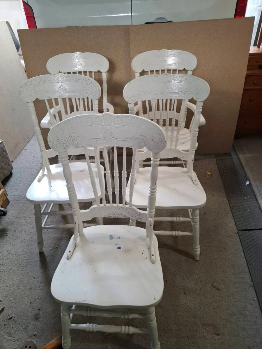 Set of 5 Solid Wooden, 2 Carver Chairs (DELIVERY) - Image 1