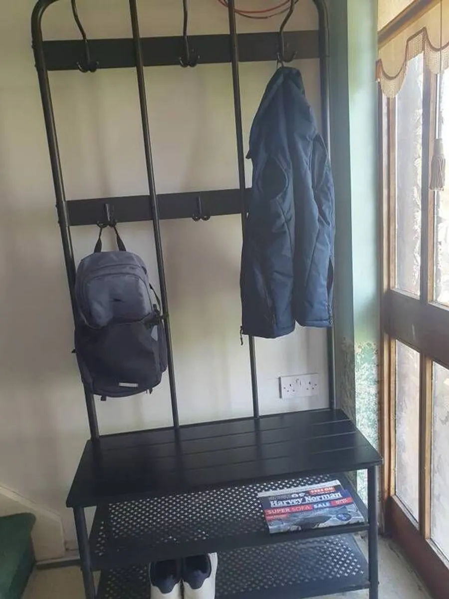 Metal Hall Coat Rack with Shoe Bench - Image 4