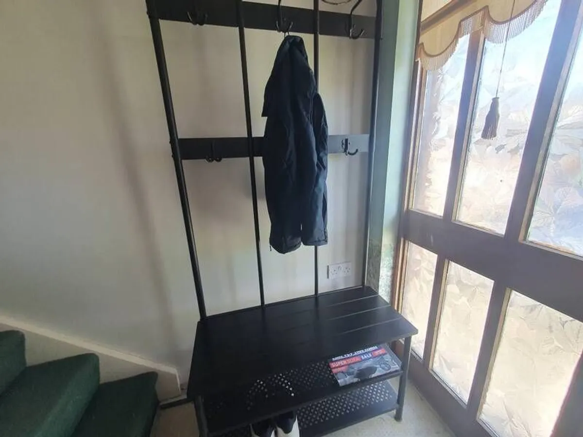 Metal Hall Coat Rack with Shoe Bench - Image 1