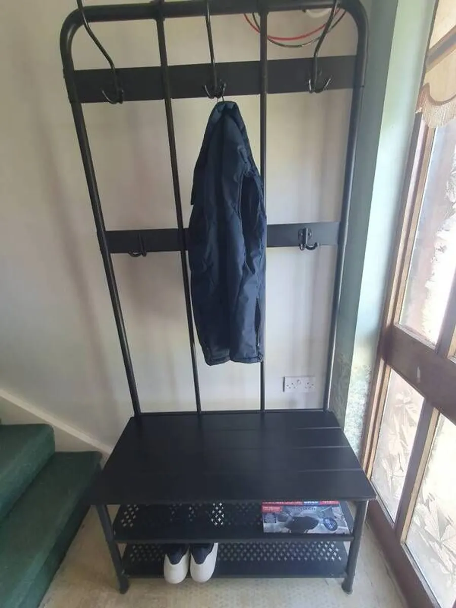 Metal Hall Coat Rack with Shoe Bench - Image 2