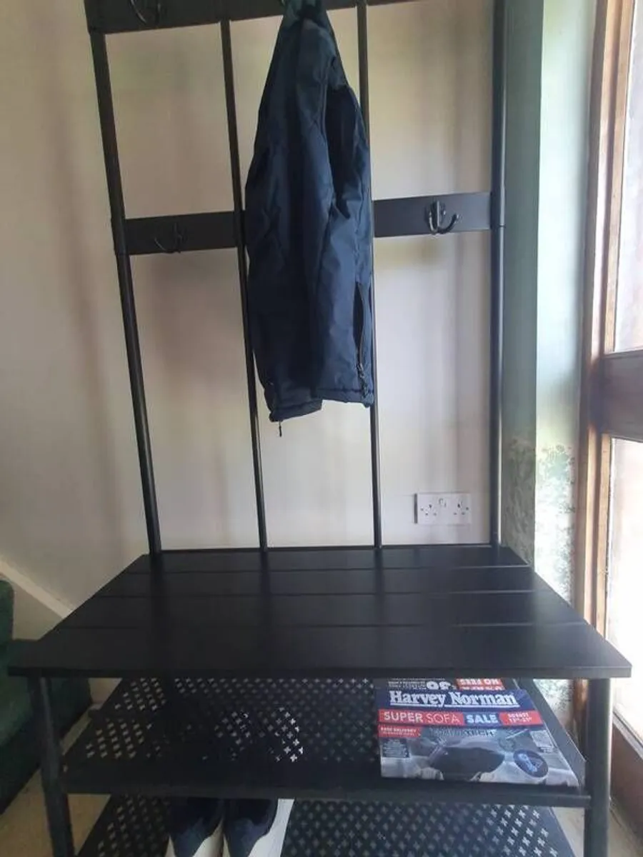 Metal Hall Coat Rack with Shoe Bench - Image 3