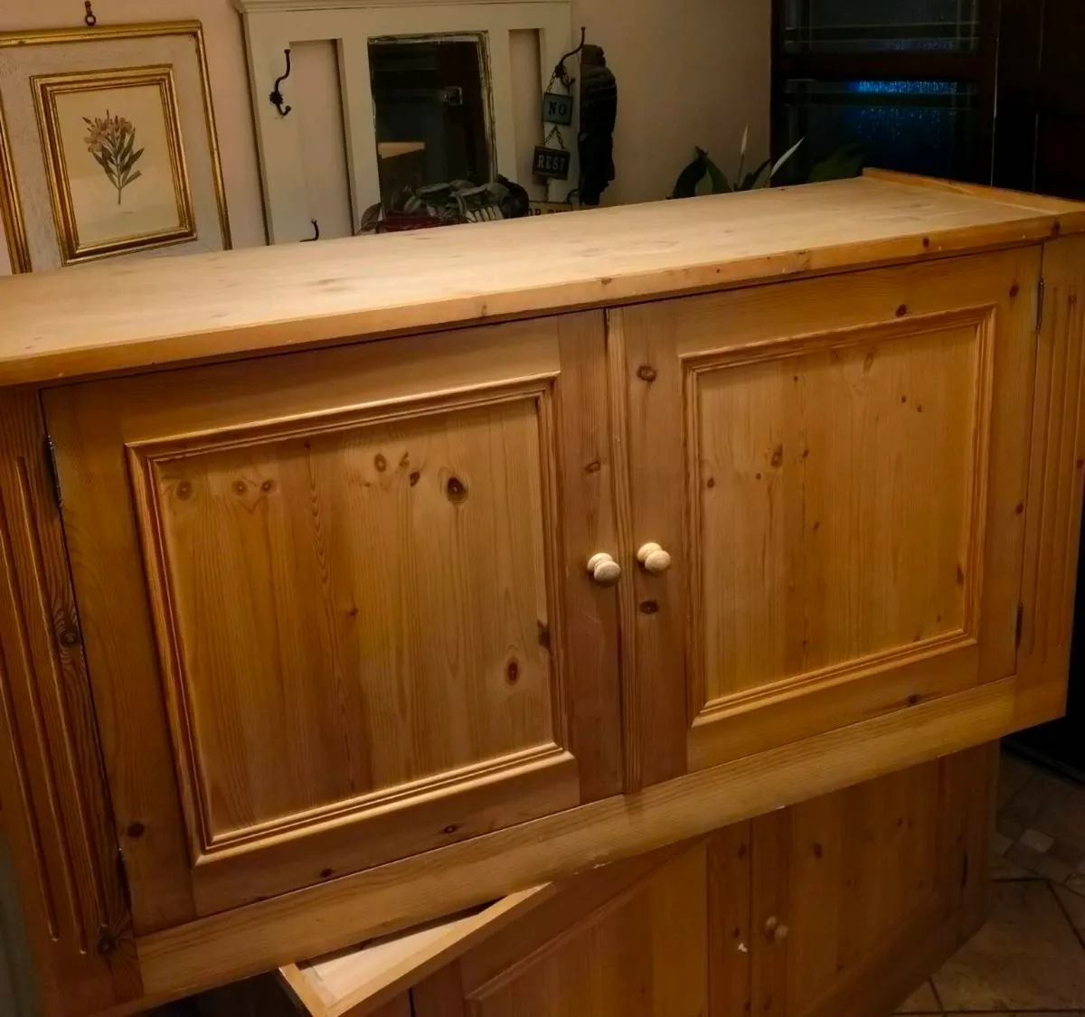 Beeswaxed solid pine cabinet sideboard. traditiona - Image 1
