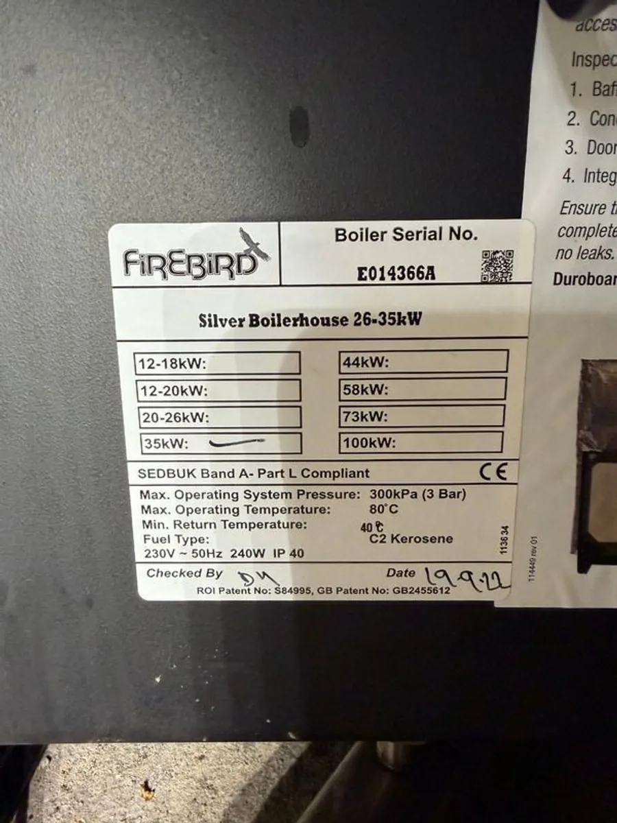 Oil Boiler (2022) Firebird Silver Boilerhouse 26-35kW Excellent Condition - Image 2