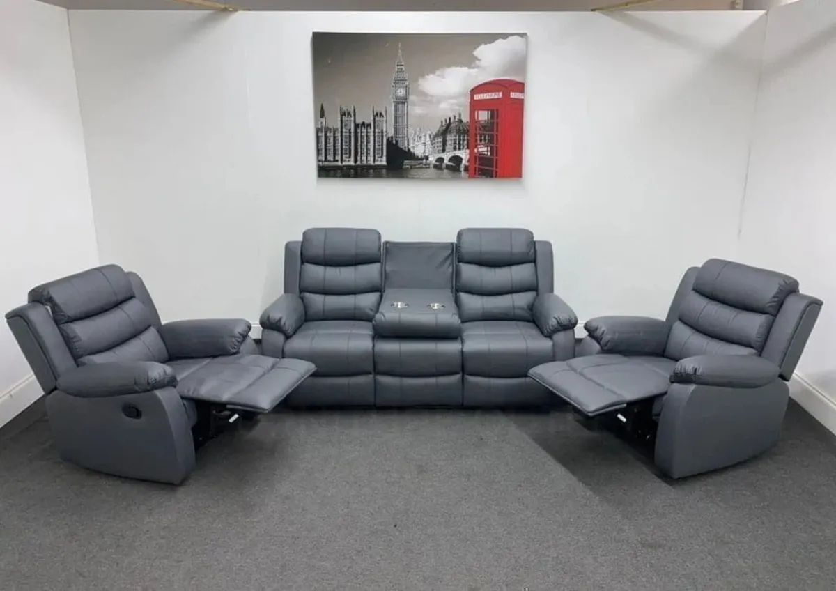 Roma 3+1+1 Manual Leather Recliner Sofa Set - Image 2