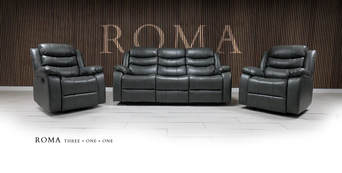 Roma 3+1+1 Manual Leather Recliner Sofa Set - Image 3