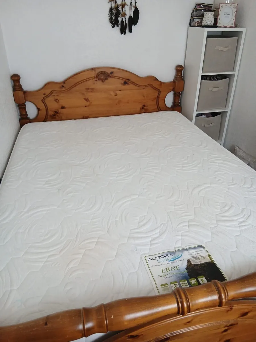 King size wooden bed with mattress - Image 1