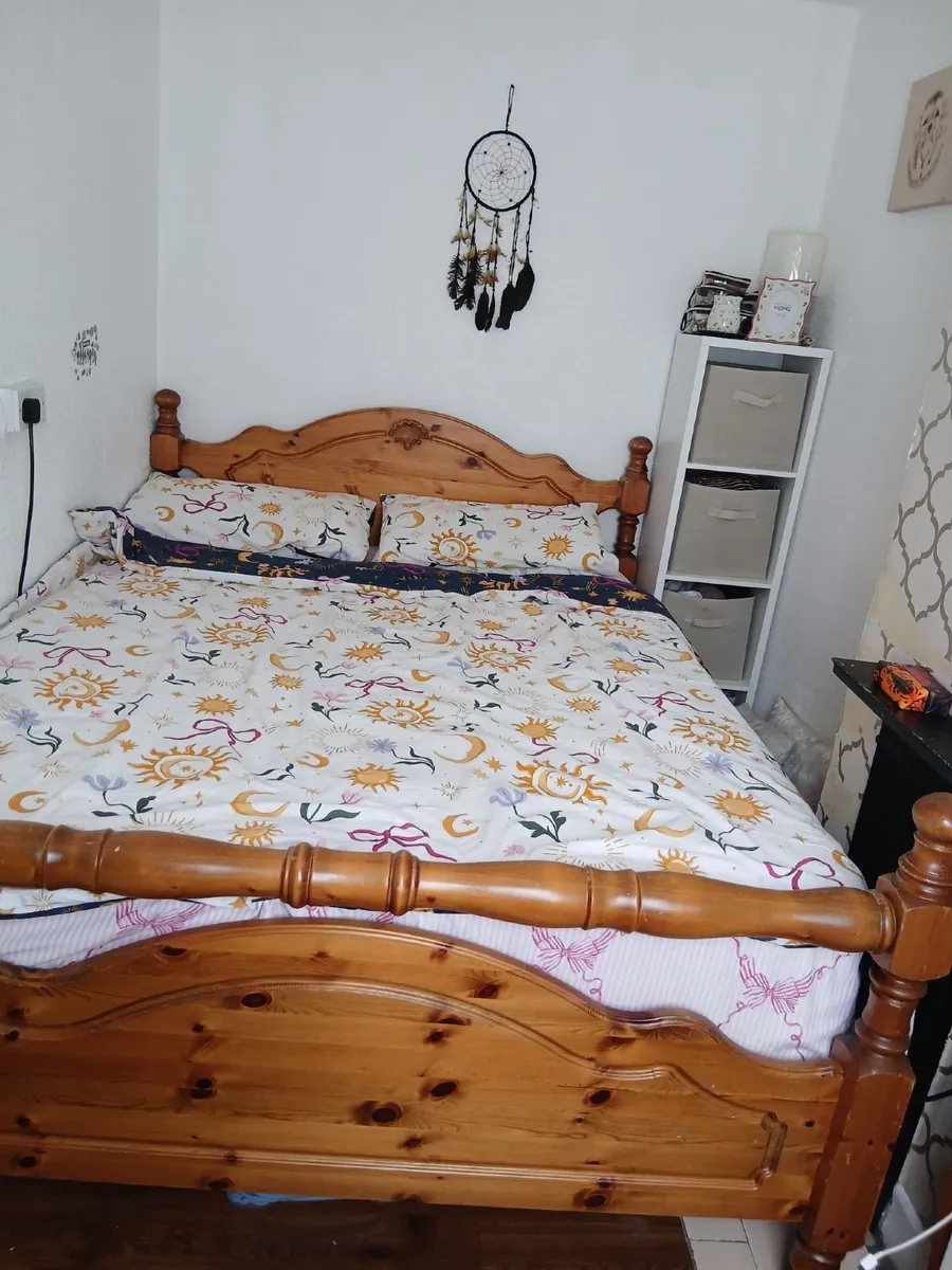 King size wooden bed with mattress - Image 2