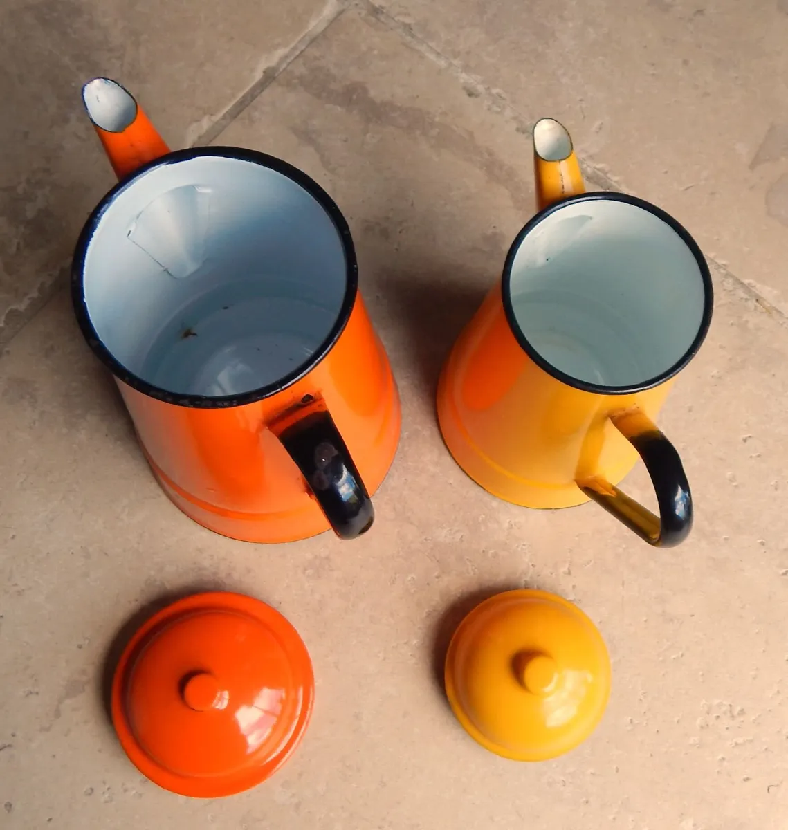 2 Vintage Polish Made Enamelled Metal Coffee Pots - Image 3