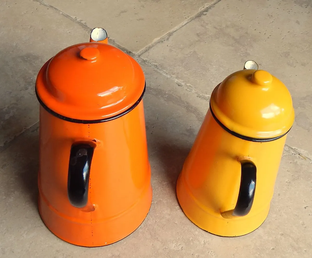 2 Vintage Polish Made Enamelled Metal Coffee Pots - Image 4