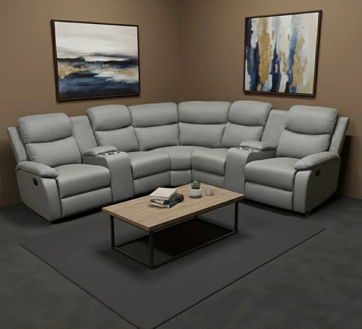 New Stanley Grey Fabric Corner Recliner Sofa - Image 3