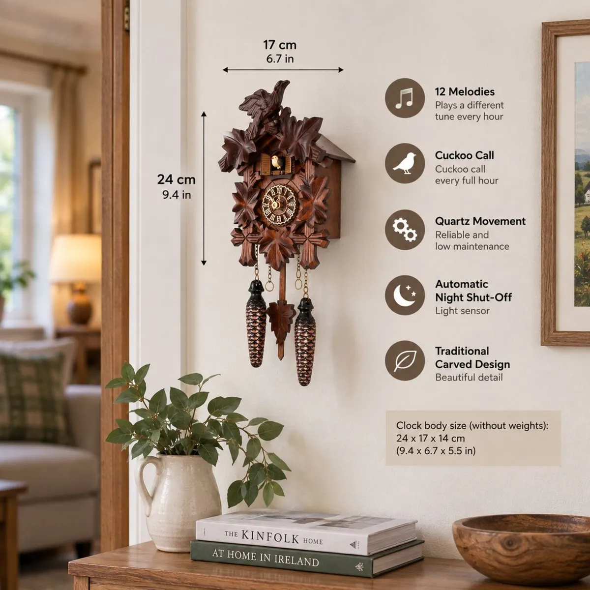 Traditional Carved Cuckoo Clock with Music Quartz - Image 2