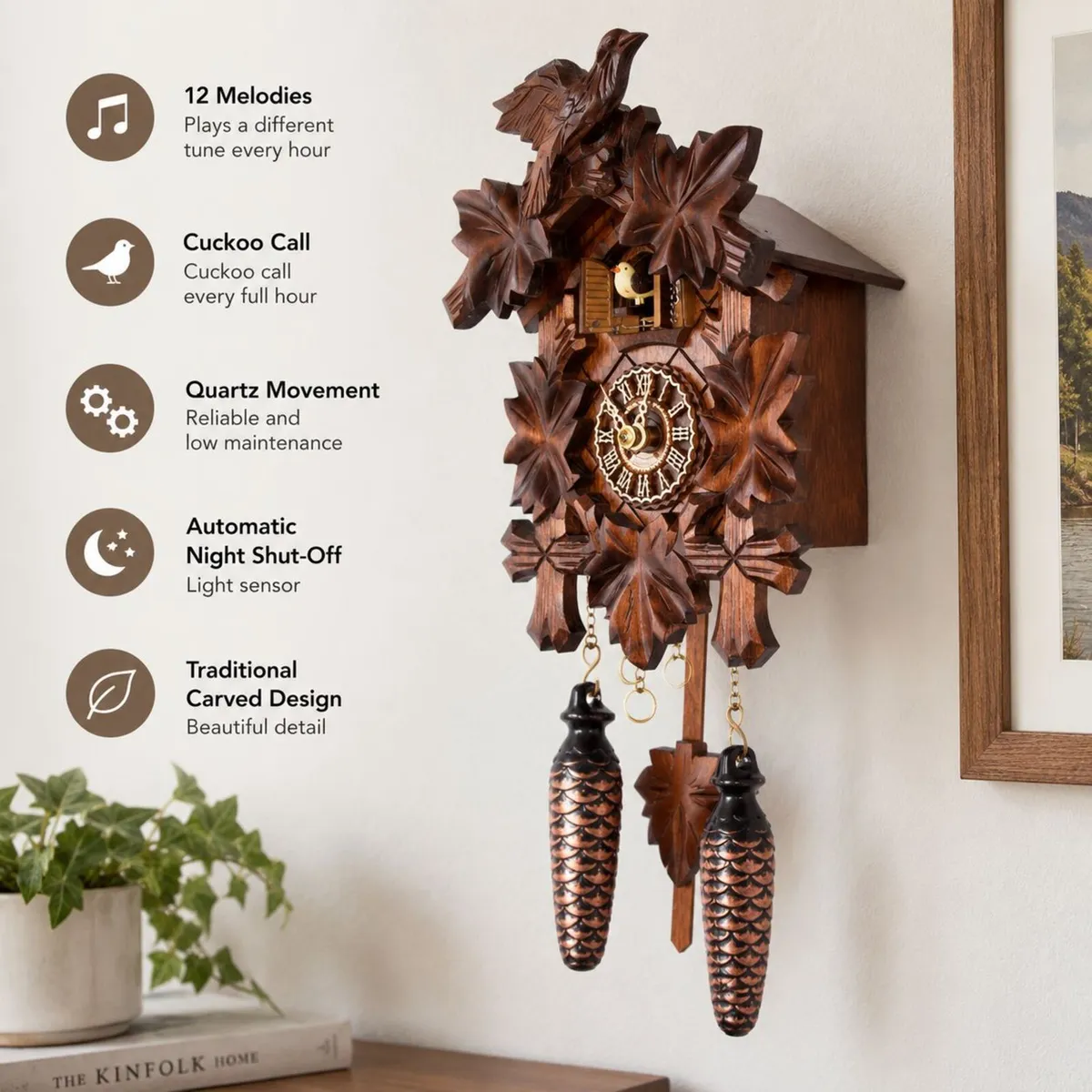 Traditional Carved Cuckoo Clock with Music Quartz - Image 1