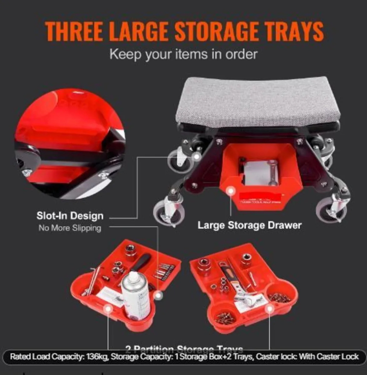 Mechanics Stool, 136.1kg Capacity - Image 3