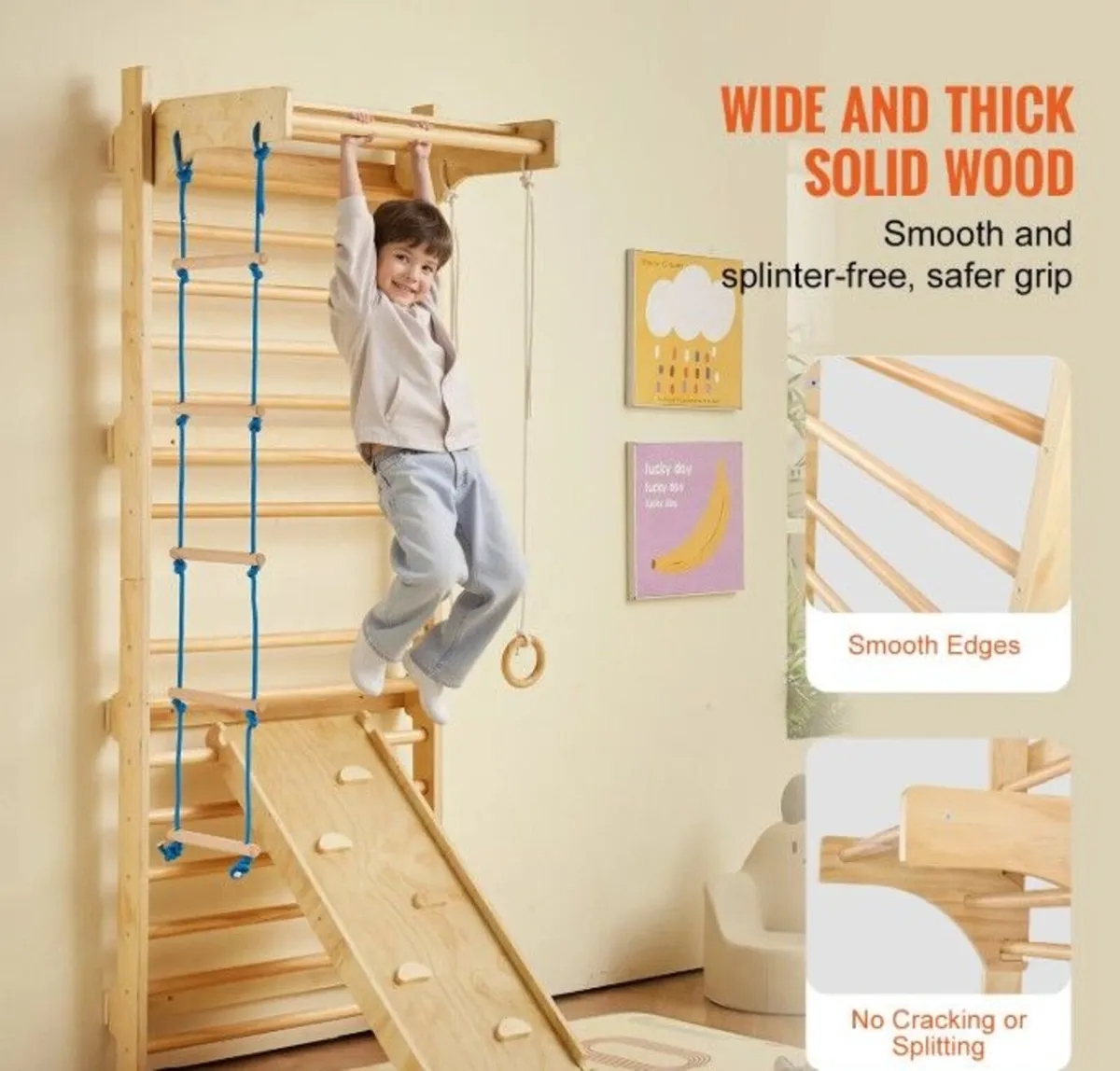 Swedish Ladder Wall Gym 5 in 1 Wooden Indoor Playg - Image 4