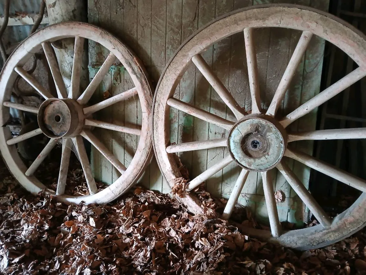 Antique matching cart wheels