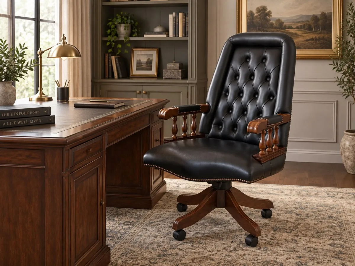 Vintage Chesterfield Leather Captains Chairs - Image 4