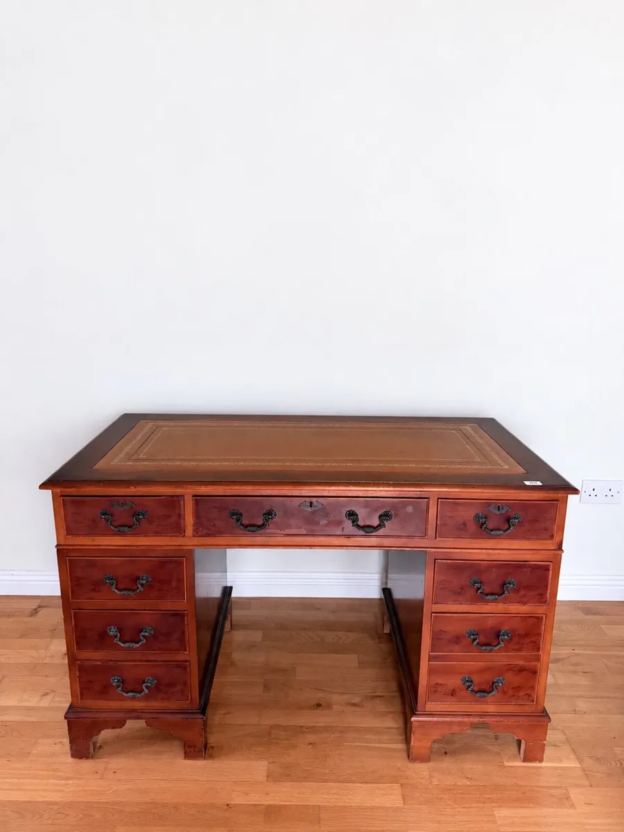 Pedestal Desk Solid wood Leather top - Image 2
