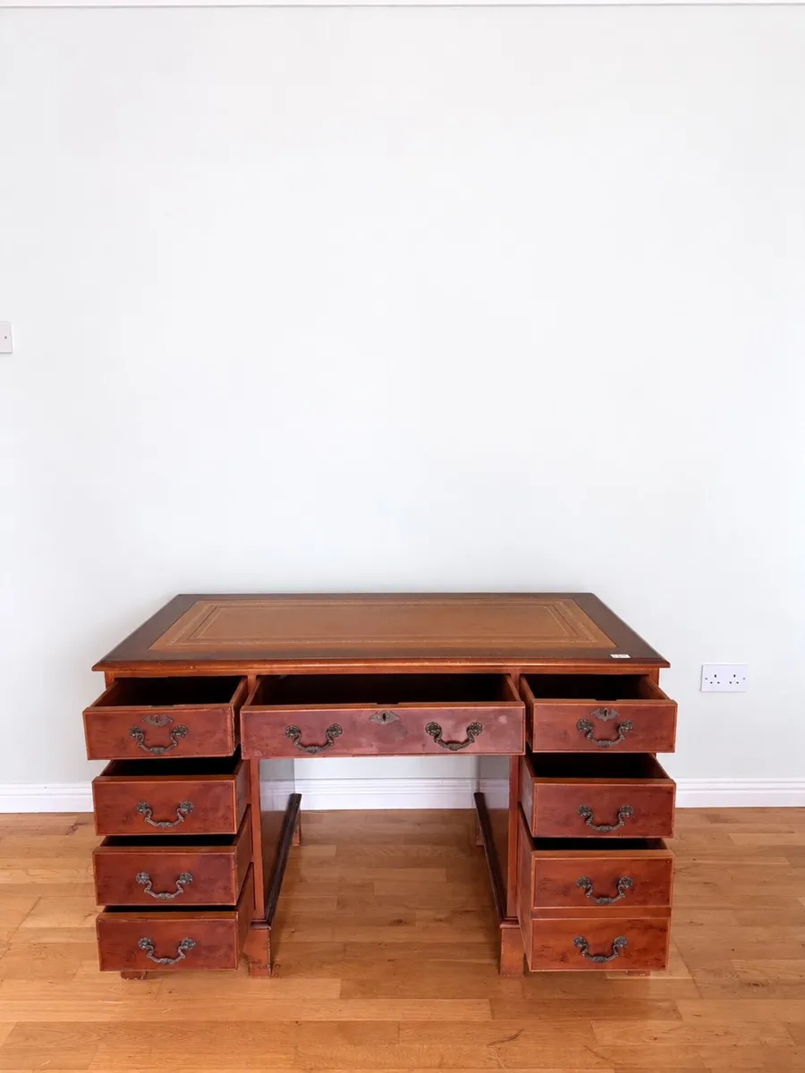 Pedestal Desk Solid wood Leather top - Image 3